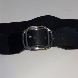 Black Elastic Belt with Silver Buckle Vegan Leather